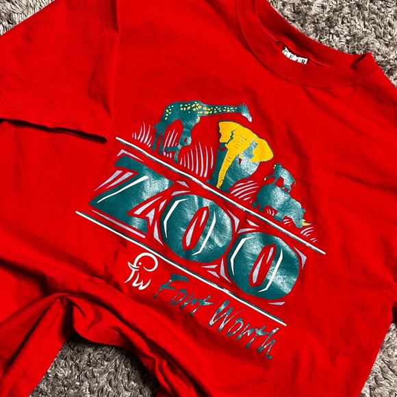 Vintage 90s Fort Worth Zoo Made in USA Red Shirt - Picture 1 of 3